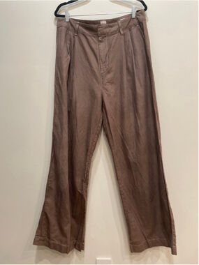 GAP Brown Pleated Linen Blend Wide Leg Pants Plus Size 16 Lagenlook Coastal